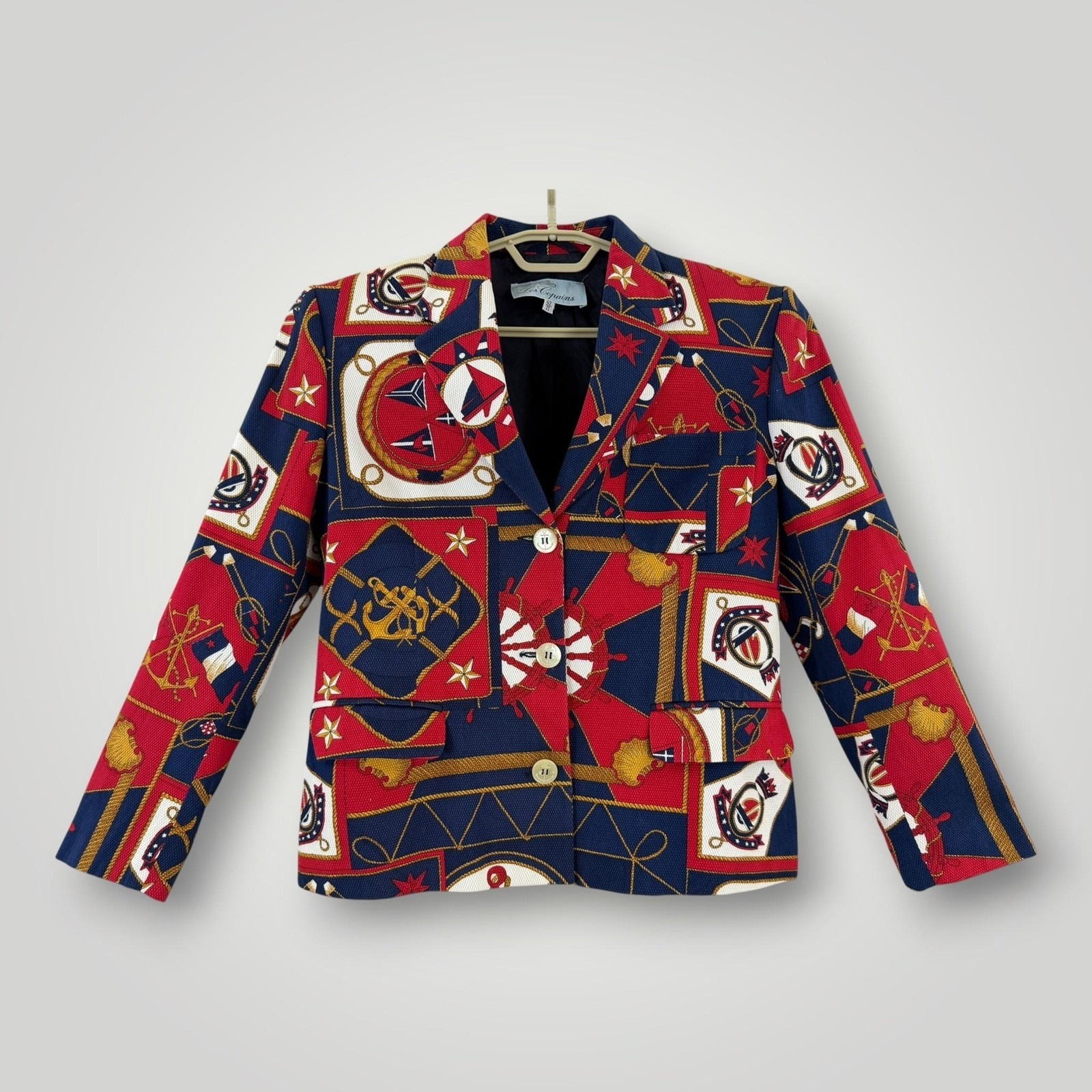 Les Copains Italy Nautical Print Blazer Cotton Jacket Us 6 Quiet Luxury
